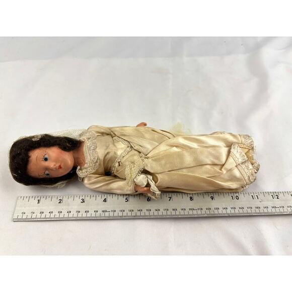 Vintage Bisque Bride Doll 11" Brunette Blue Eyes 1930s-1940s RARE - Picture 14 of 16